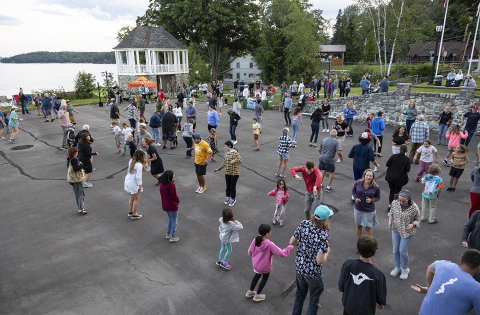 Group of people square dancing
